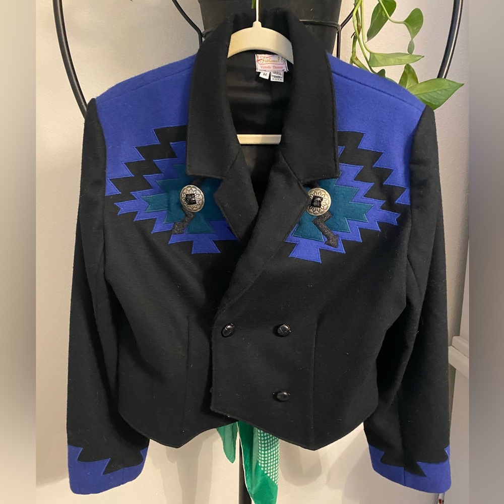 RARE VINTAGE Victoria Thomas wool Western  COAT!! Size Med 🖤💙🖤💙